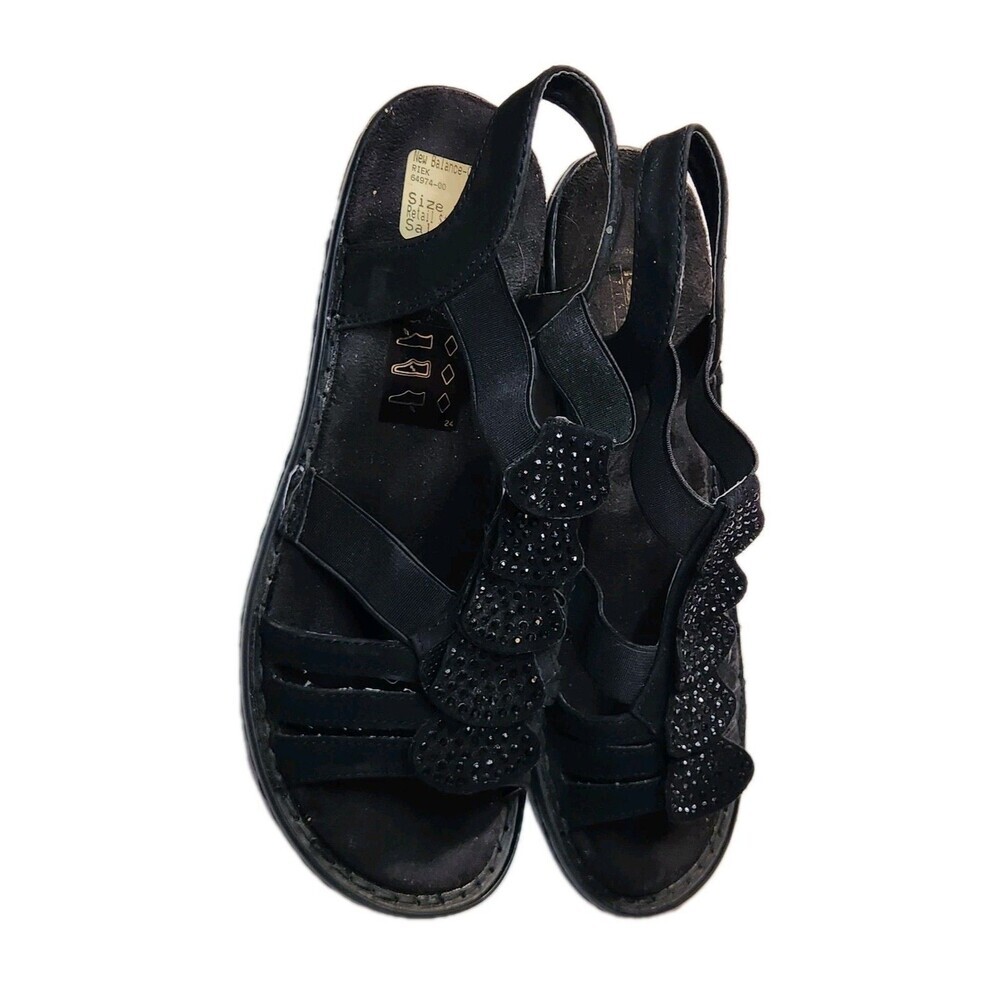 Rieker Women’s Black Beaded Sandals Size 37 US 6.5 Comfort Slip On Casual